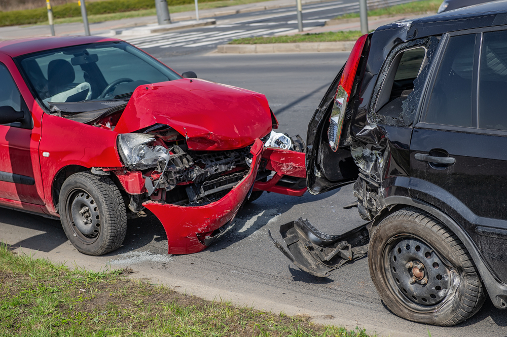 Car,Crash,Accident,On,Street,,Damaged,Automobiles,After,Collision,In